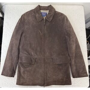 Pendleton Mens Brown Suede Pig Leather Jacket Plaid Lined Full Zip Size Small